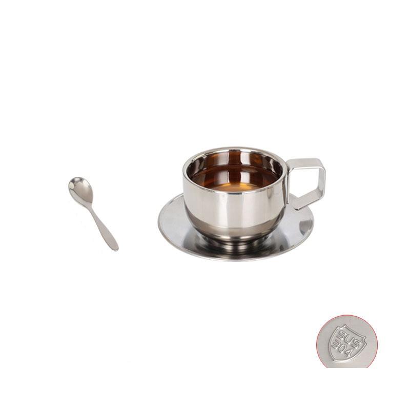 Niche Coffee Cup And Saucer Set Retro Stainless Steel Coffee Cup Small Exquisite Posing Vlog Afternoon Tea Cup