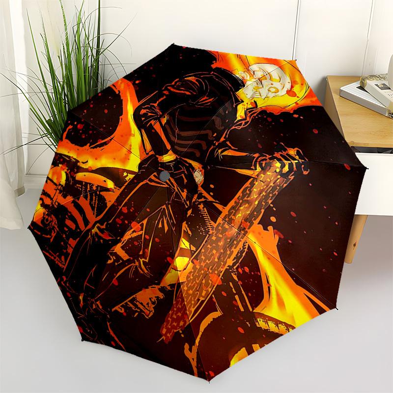 1 шт. Зонт от дождя Ghost Rider для улицы - Автоматическое открытие/закрытие, Портативная 3-складная конструкция с 8-реберным железным каркасом - Идеальный подарок для фанатов, путешественников, на каждый день