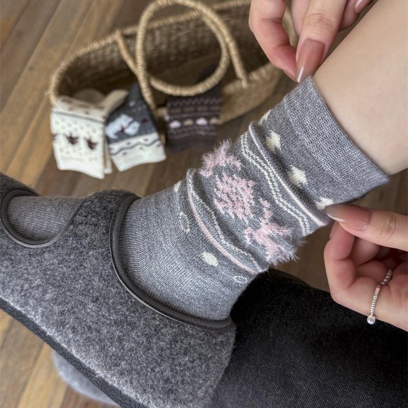 Женские осенне-зимние теплые толстые носки с милым щенком и бантом из шерсти барашка