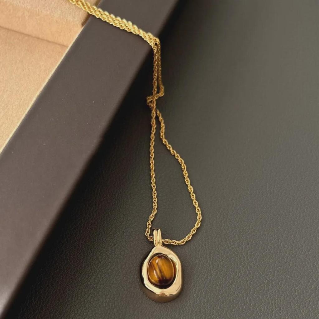 Высококачественное ретро-ожерелье с тигровым глазом для женщин – легкая роскошная цепочка для свитера Майяр, универсальный аксессуар для ключицы на осень/зиму.