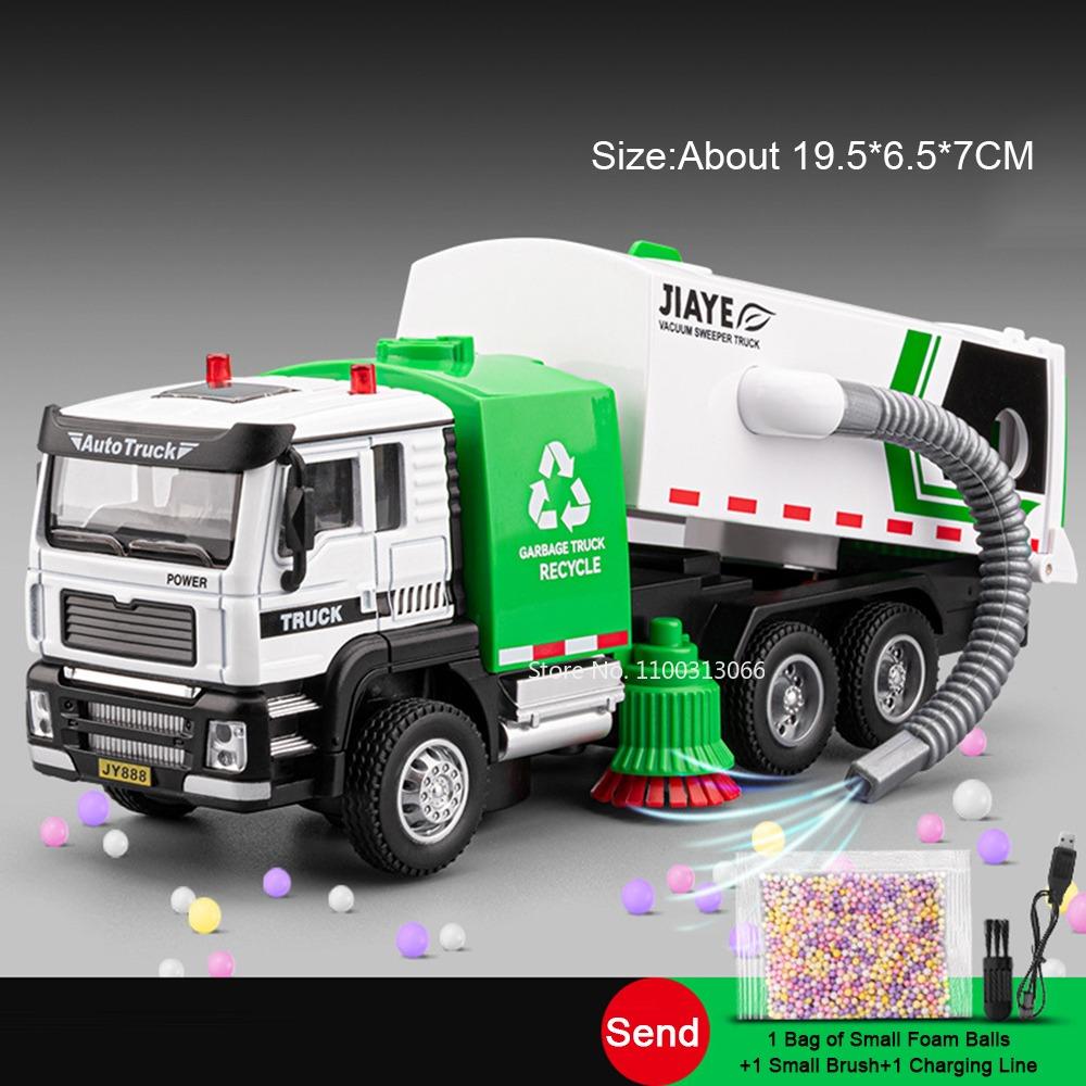 1:50 Scale Garbage Sanitation Truck Models Toys Cars Slide Forward Adjustable Carriage Miniature Vacuum Sweeper Model Ornament