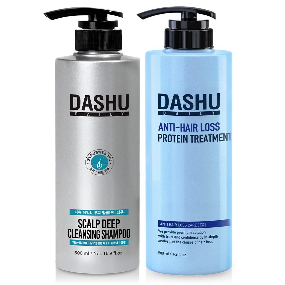 DASHU Шампунь для глубокого очищения и борьбы с перхотью Hair Loss Relief 500 мл + Protein Treatment 500 мл, 1 набор