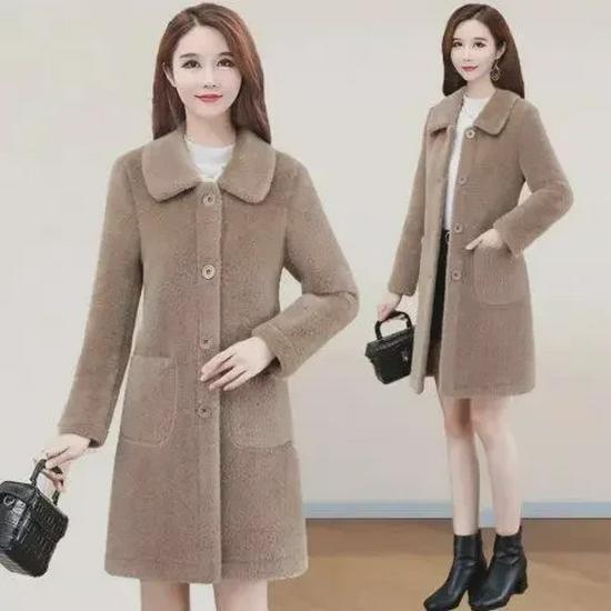 Imitation Lambskin Mid-Length Winter Coat for Women, 2022 Korean Style, Large Sizes Available