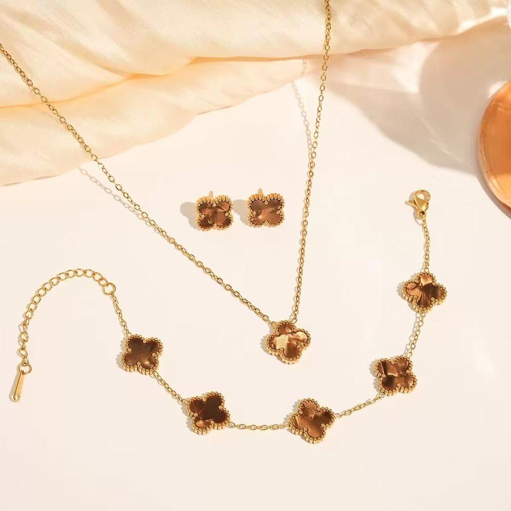 3 модных украшения из титановой стали: ожерелье-клевер, браслет, серьги, роскошный подарок на День святого Валентина, День матери