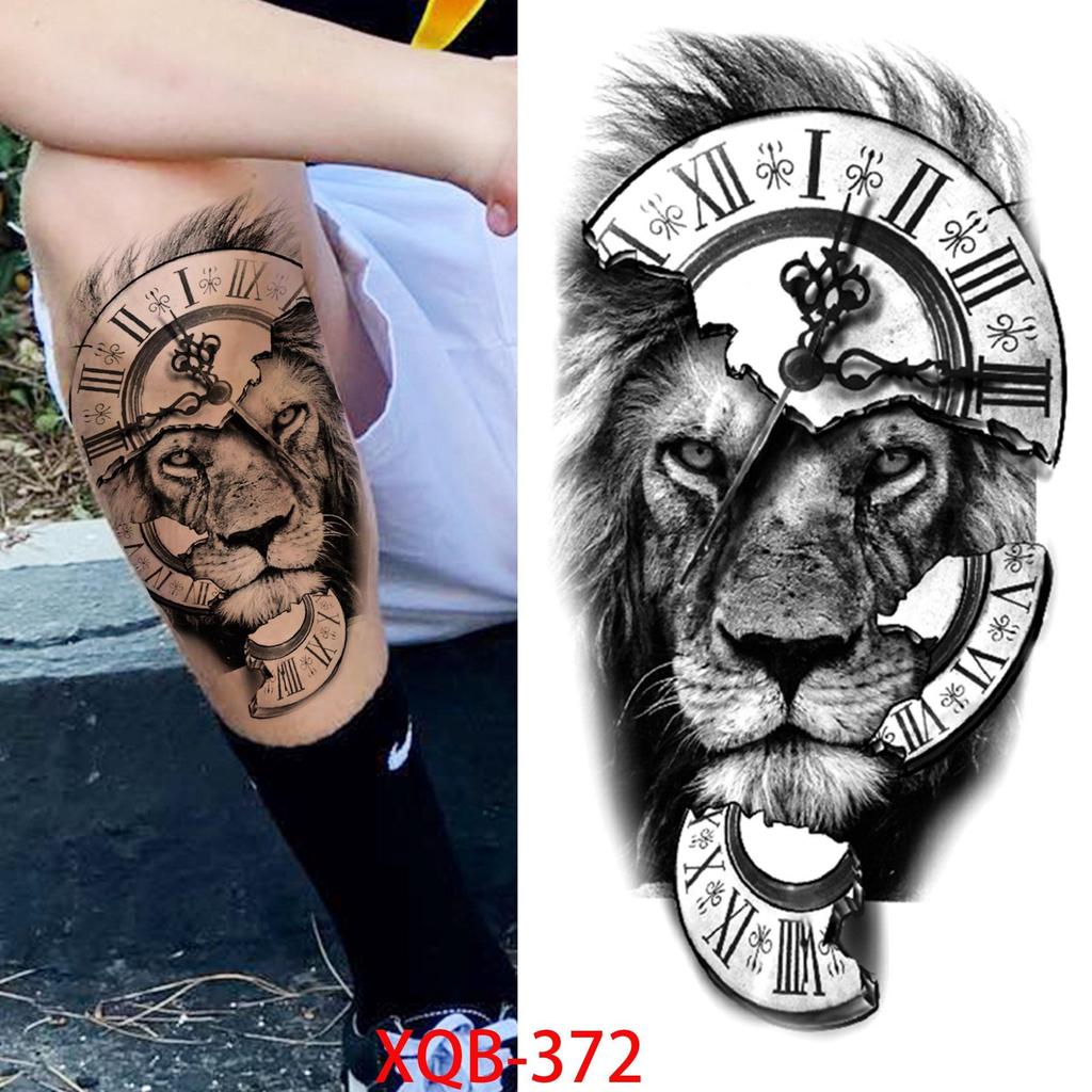 1 PC 210*114MM Cat Geometry Black Temporary Tattoos For Men Women Black Forest Skull Tiger Wolf Tattoo Sticker Evil Devil Arm Tattoo