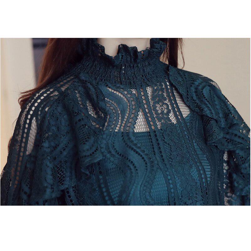 Кружевная блузка с рукавами девять четвертей и рюшами, рубашка 2023, женская одежда, женские блузки с цветочным принтом, женские топы, элегантные