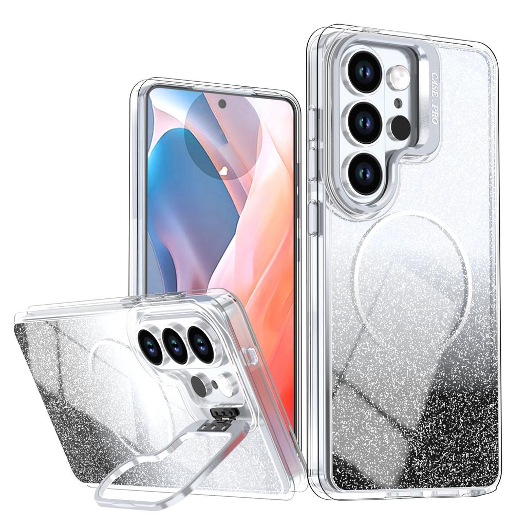 Luxury Glitter Gradient Lens Holder Stand Protect Case For Samsung Galaxy S26 Ultra S25 FE S24 For Magsafe Wireless Charge Cover