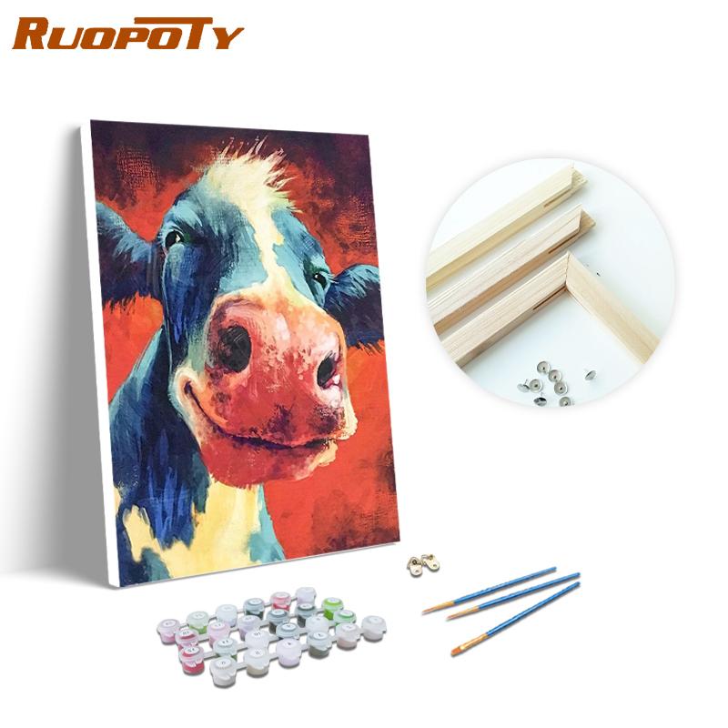 RUOPOTY Painting By Numbers Cattle Animal Wall Art Unique Gift Acrylic Home Decor Hand Painted Coloring Flower For Living Room