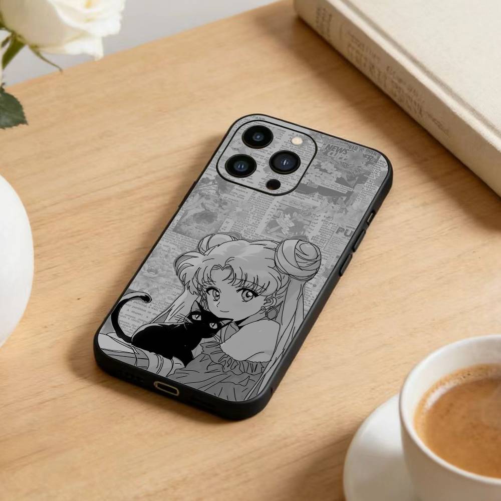 Cartoon D-Sailor M-Moons Phone Case For iPhone 16,15,14,13,12,17,Pro Max,Plus Silicone Black Case