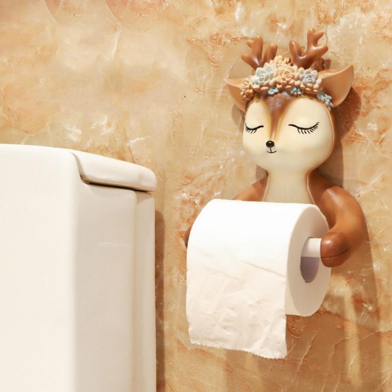 Punch-free Cartoon Animal Creative Home Roll Paper Box Roll Holder Decoration Roll Paper Tube Toilet Tissue Box Wall Hanging