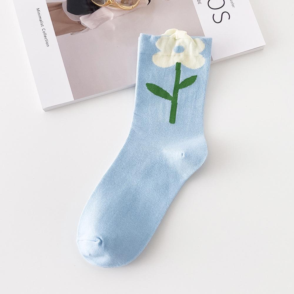 Женские носки конфетного цвета с рисунком тюльпана, носки средней длины для женщин