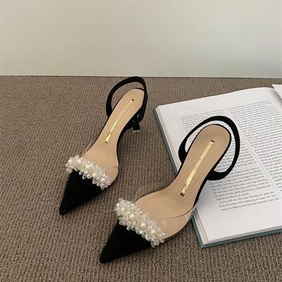 Босоножки Baotou женские весна лето 2025 новые французские прозрачные с острым носком на маленьком каблуке белые туфли на высоком каблуке босоножки-стилет