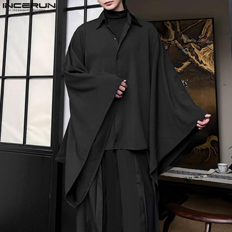 INCERUN Мужские готические винтажные свободные рубашки на пуговицах с рукавами «летучая мышь»