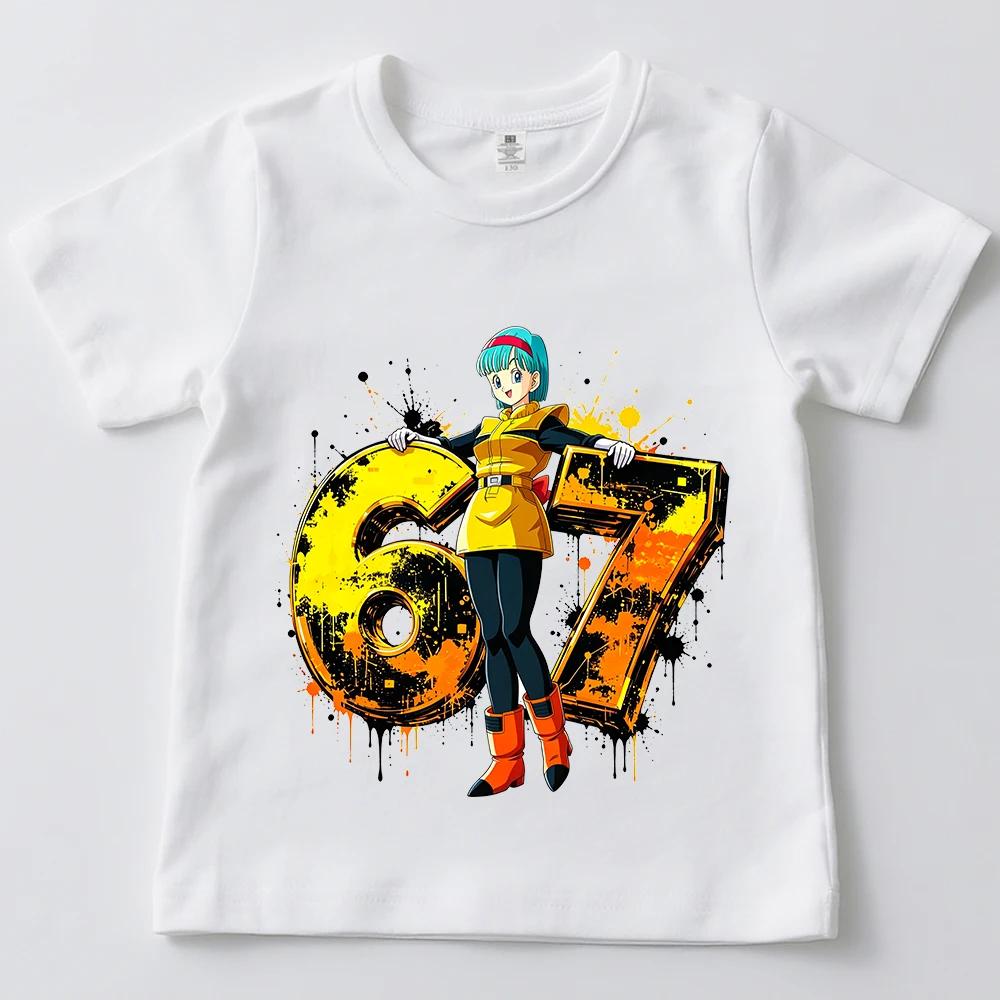 Anime Bulma Number 67 Graffiti Print Kids Short Sleeve T Shirt Soft Polyester Crew Neck Boys Girls Trendy Casual Summer Daily Wear