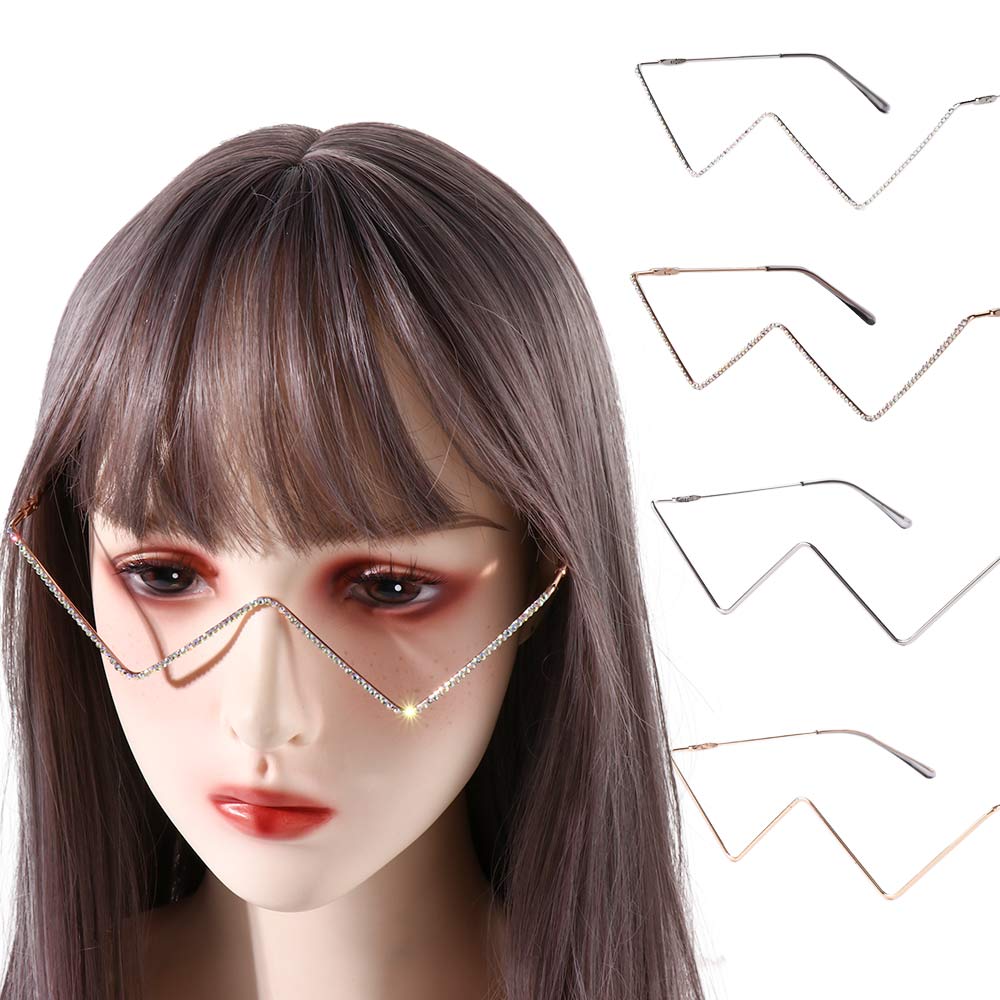 Decoration Metal Gold Fake Glasses Glasses Frame Triangle Glasses Frame Rhinestones Glasses Frame