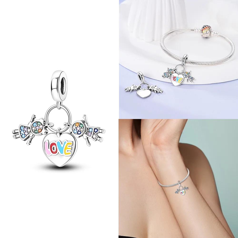 Exquisite Copper Original Red Heart Bicycle Love Couple Charms Beads Fit Bracelet Valentine'S Day Gift Women Jewelry Diy