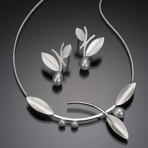 Ювелирный набор Rongyu из стерлингового серебра 925 пробы с листьями и жемчугом – серьги и ожерелье, европейский и американский стиль, популярный рождественский подарок