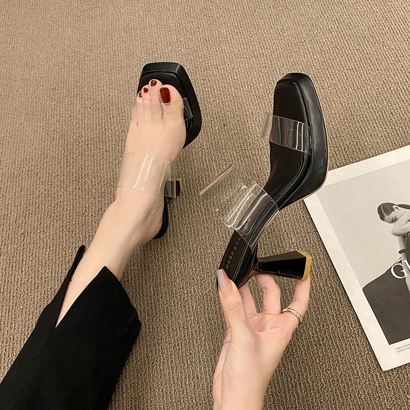 Женские туфли на высоком каблуке 2025 лето новые туфли-лодочки водонепроницаемая платформа полушлепанцы прозрачные сандалии на ремешке женские шлепанцы женская обувь