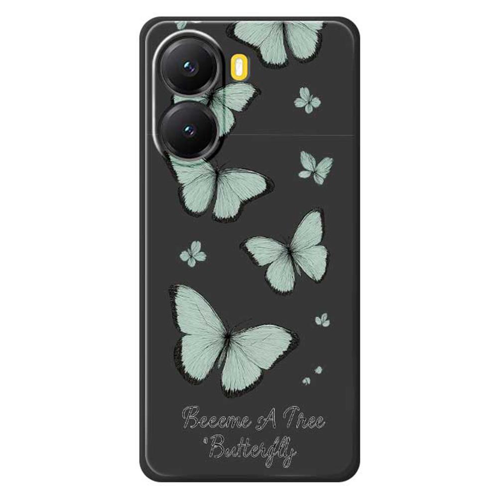 For Xiaomi Redmi Turbo 4 5G/Poco X7 Pro 5G Case Green Butterfly Pattern Printing Straight Edge TPU Phone Back Cover