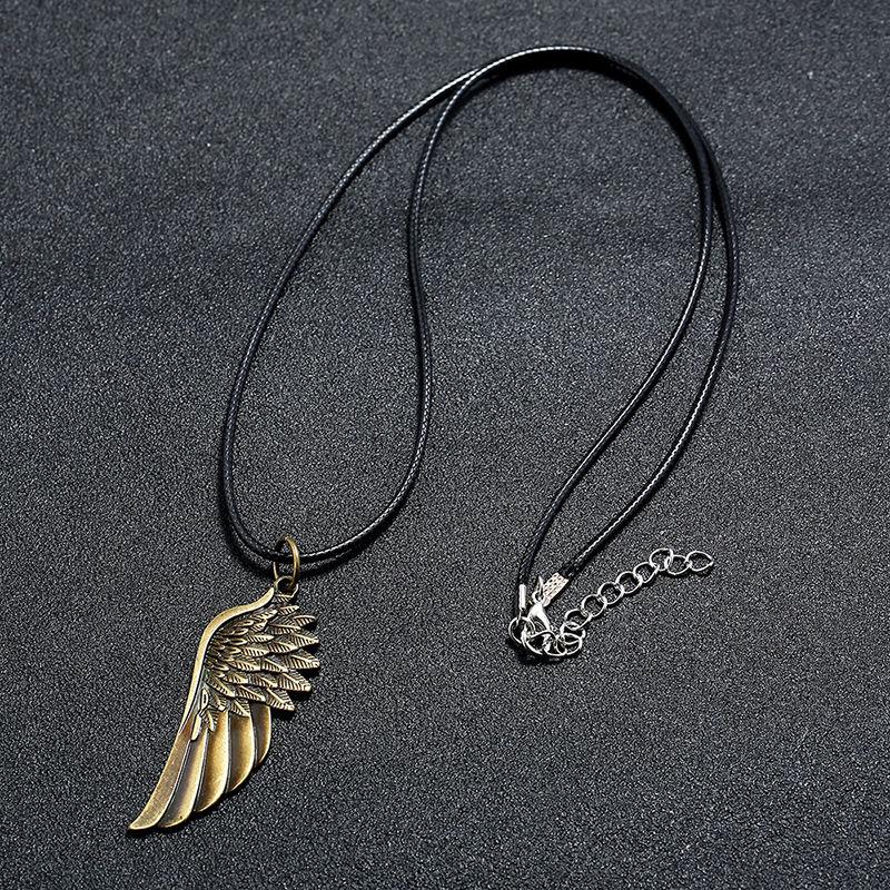 Vintage Angel Wing Pendant Necklace, Simple Alloy Jewelry for Men