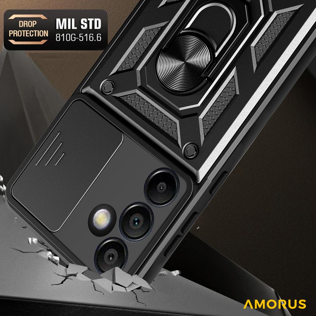 AMORUS Чехол для Samsung Galaxy S24 FE с подставкой, PC+TPU, чехол для телефона со сдвижной шторкой для камеры