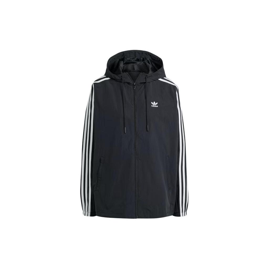 Adidas Side Stripe Casual Sports Zip-Up Hooded Jacket Women Outerwear Black IR8095