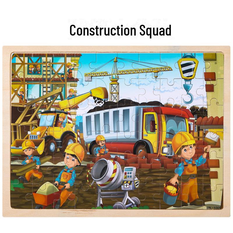 60-Piece Children's Educational Puzzle Set Featuring Jungle Adventure, Fire Rescue, and Various Cartoon Characters.