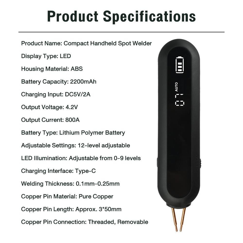 Portable Spot Welder DIY Handheld Spot Welding Machine 12 Gears Adjustable Spot Welding for 18650 Lithium Battery with lighting