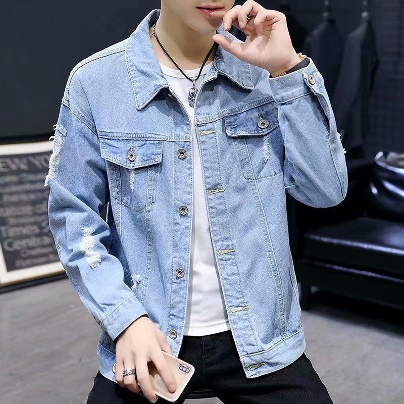 Лето-Осенняя джинсовая куртка с рваными дырками, винтажная одежда, мужская и женская куртка-дальнобойщик, куртка на пуговицах с длинными рукавами в западном стиле