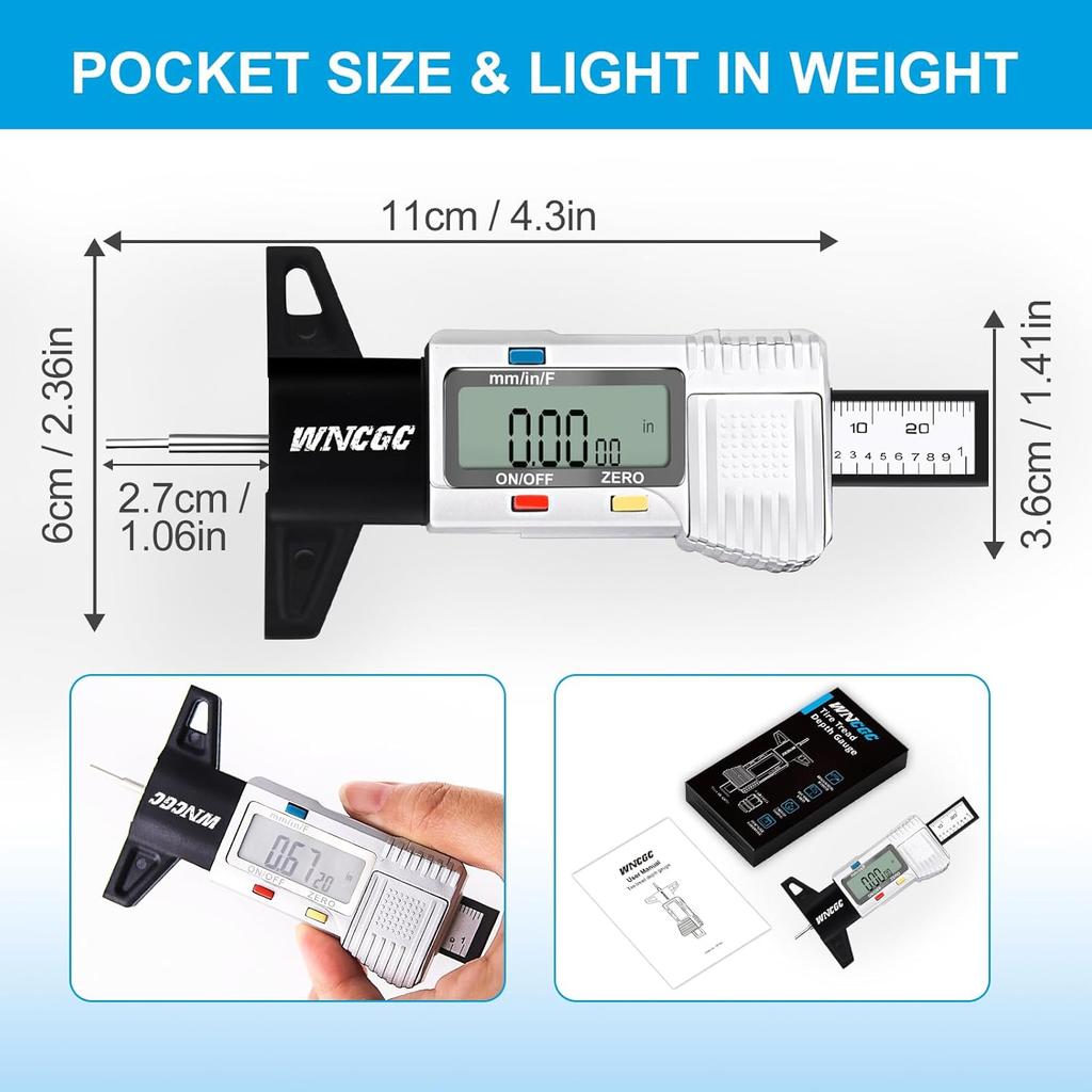 3 Modes Digital Tire Tread Depth Gauge, Tire Depth Gauge With Fractional Inch, Decimal Inch And Millimeter For Motorcycles, Cars, Trucks, Vans, SUV