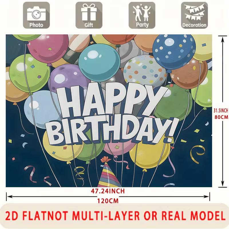 2D Flat Print Birthday Background Cloth with Confetti and Streamers