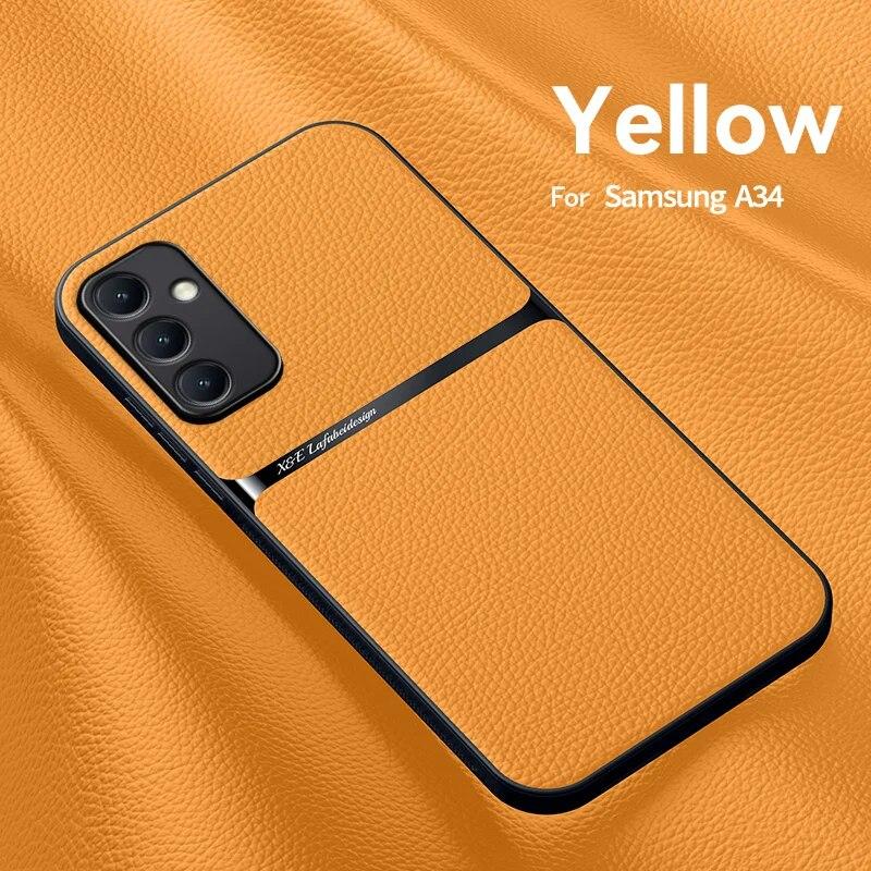 Для Samsung Galaxy A34 5G кожаный чехол с магнитным держателем для телефона Samsung A34 5G A 34 SM-A346B с металлической пластиной задней крышкой