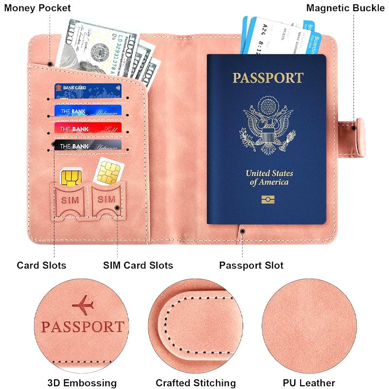Светло-коричневый держатель для карт для путешествий, чехол для паспорта, кошелек, чехол для женщин и мужчин, семейный протектор для паспорта с блокировкой RFID