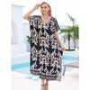 Плюс Размер Женщин Пляжный Принт Свободное Платье Накидка