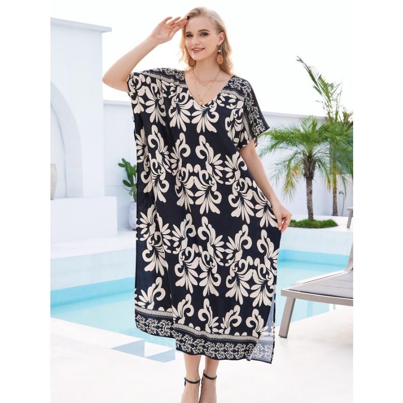 Плюс Размер Женщин Пляжный Принт Свободное Платье Накидка