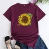 Summer Round Neck Sunflower Pattern Printed Top Fashionable Casual Short Sleeved Women's Pure Cotton T-shirts