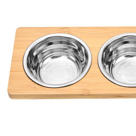 Деревянная подставка для кормушки с 3 мисками из нержавеющей стали, нескользящая маленькая и средняя миска для кошек и собак, наклоненная с поднятой водой, миска для кормления, товары для домашних животных