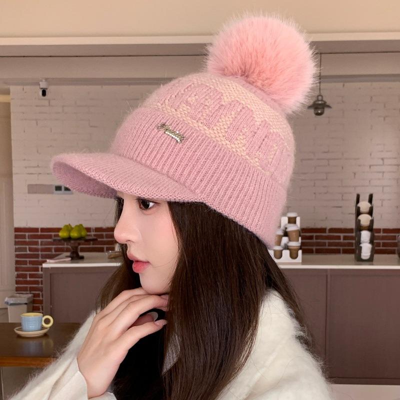 Autumn and winter new letter knitted hat women's hairball cap warm fashion versatile wool hat winter hat