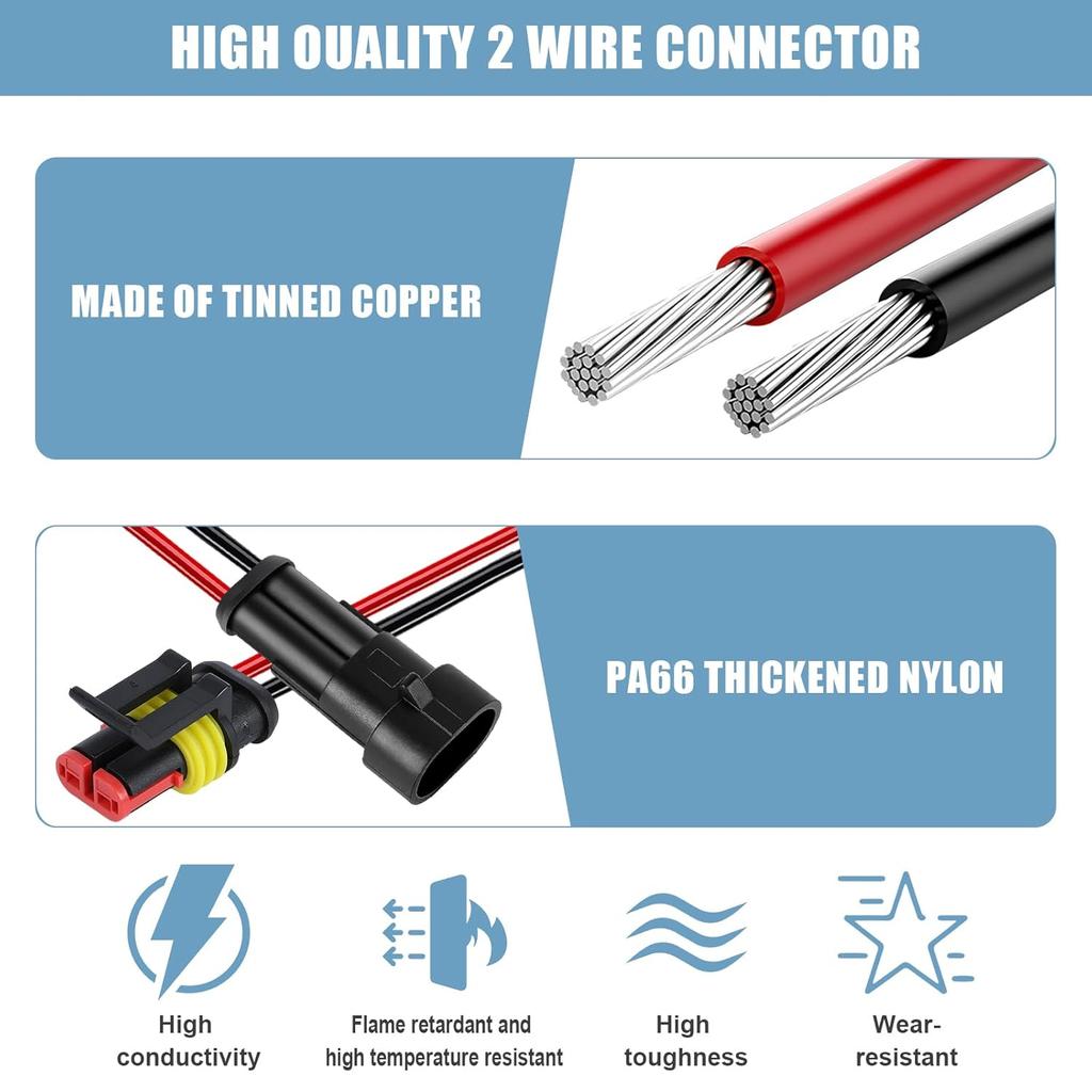 Водонепроницаемый 2-контактный разъем, 18AWG 10см штекерный и гнездовой разъем для проводов, подходит для автомобиля, грузовика, лодки и различных применений (5 шт.)