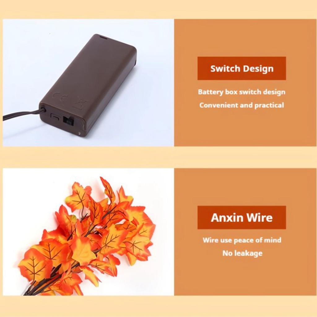 Декоративные огни «Кленовый лист», С сияющими огнями, Работающие от батареек искусственные огни-ветки кленового листа, Настольные декоративные огни, Подходят для