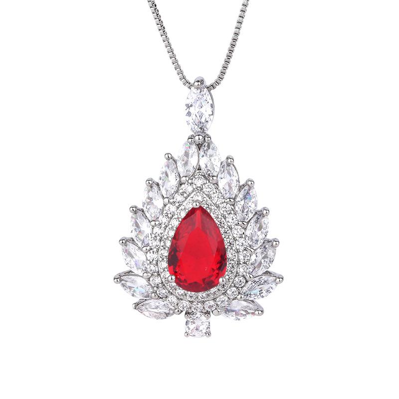 S111 Silver Needle European and American Popular Simulation Jewelry Accessories Set Simulation Pigeon Blood Ruby Pendant Necklace Female