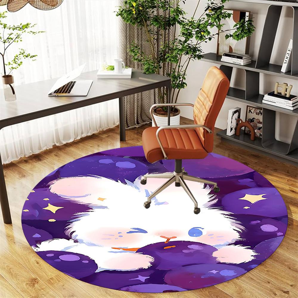 1 шт. фиолетовый круглый коврик для стула с кроликом, ковер для пола - нескользящий, коврик для пола для офиса, спальни и декора помещений c1125124