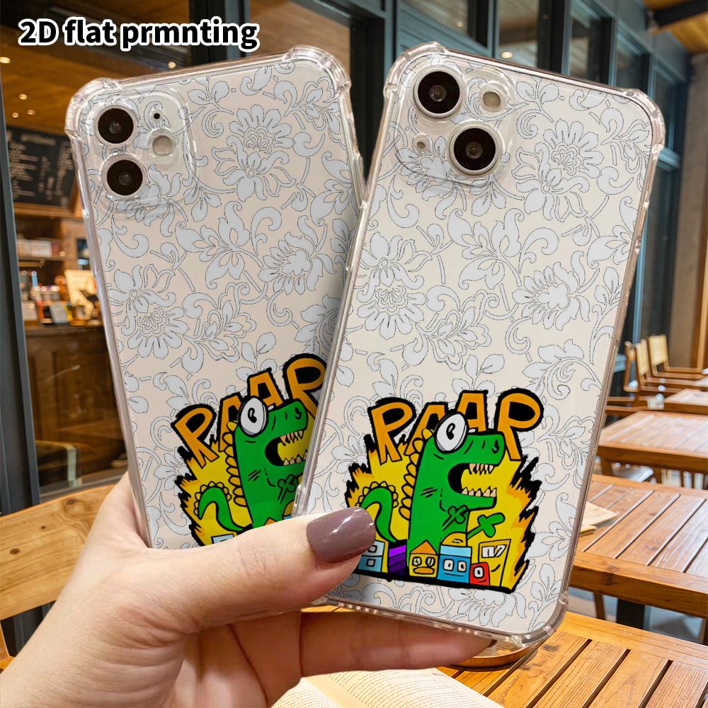 Phone Case: 2D flat suitable for iPhone 18 17 16 15 14 13 Pro, transparent corner protection case, roaring dinosaur, Christmas and Halloween gift