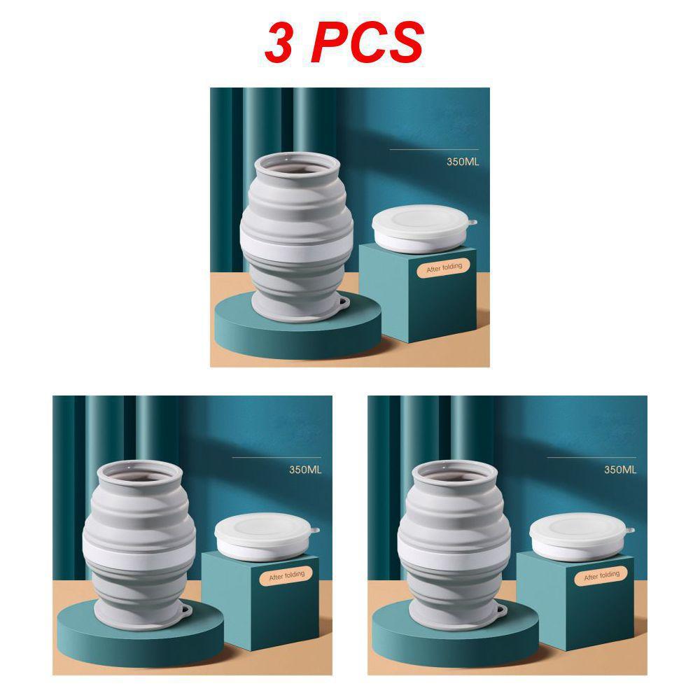 3 шт. Портативная силиконовая чашка Складная дорожная кружка Термостойкая Складные стаканы для воды с крышкой Шнурок для кемпинга на открытом воздухе