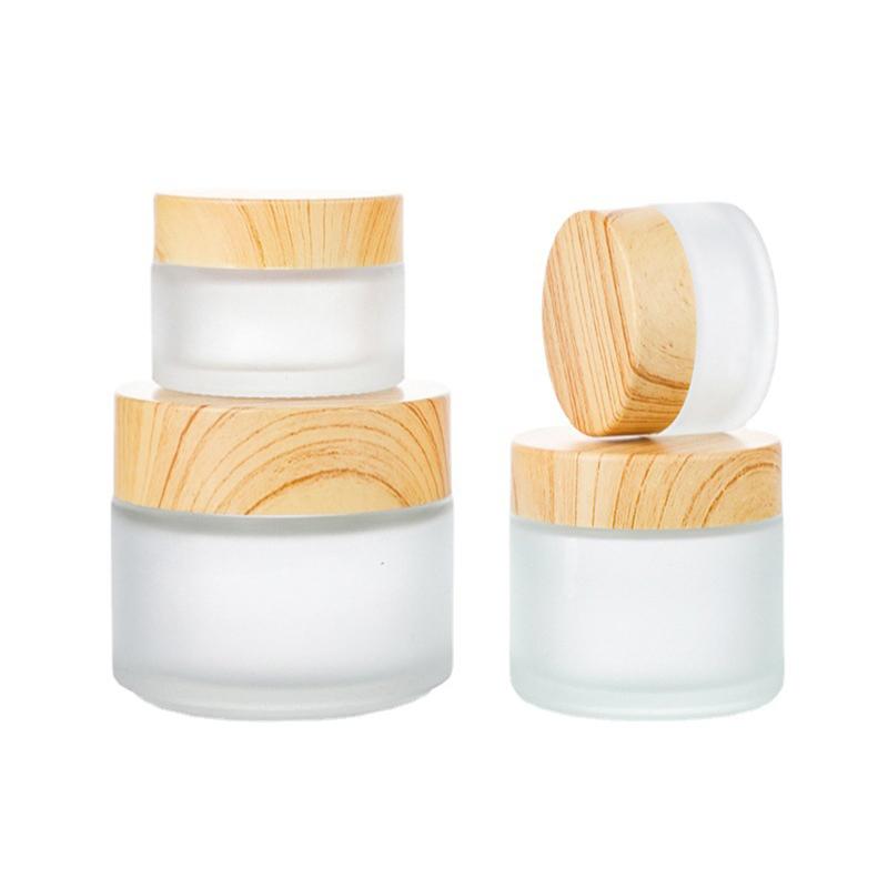 5G-100G Frost Glass Cream Bottle с деревянной крышкой портативная пустая бутылка для ухода за кожей гель сыворотка контейнер косметический дозатор инструмент