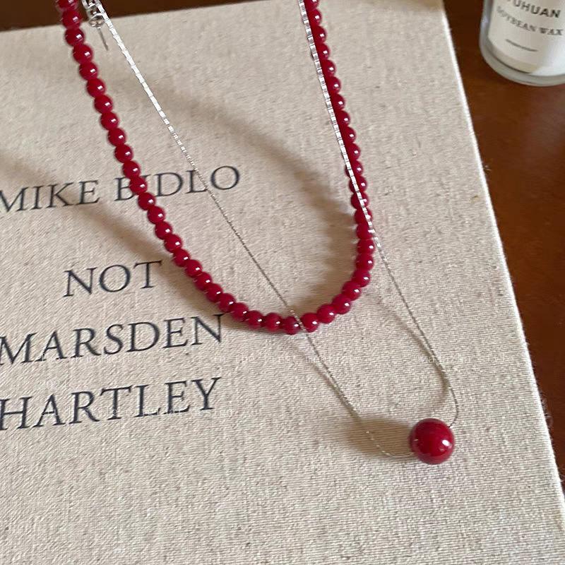 Vintage Red Beaded Necklaces For Women Chinese Style Glass Beads Necklace Exquisite Elegant Choker Aesthetic Jewelry Accessories
