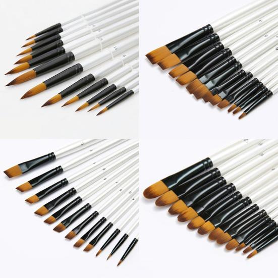 12шт Кисть для рисования Мягкая щетина Деревянная ручка Набор кистей для рисования Акриловая акварельная живопись маслом