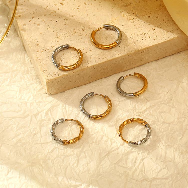 Круглая пряжка для ушей, нержавеющая сталь, двухцветный узор витой нити, простой темперамент, серьги унисекс