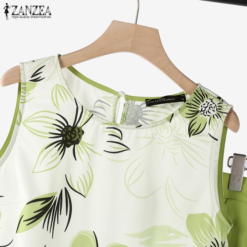 ZANZEA Женские принтованные майки и шорты, летние комплекты из двух частей