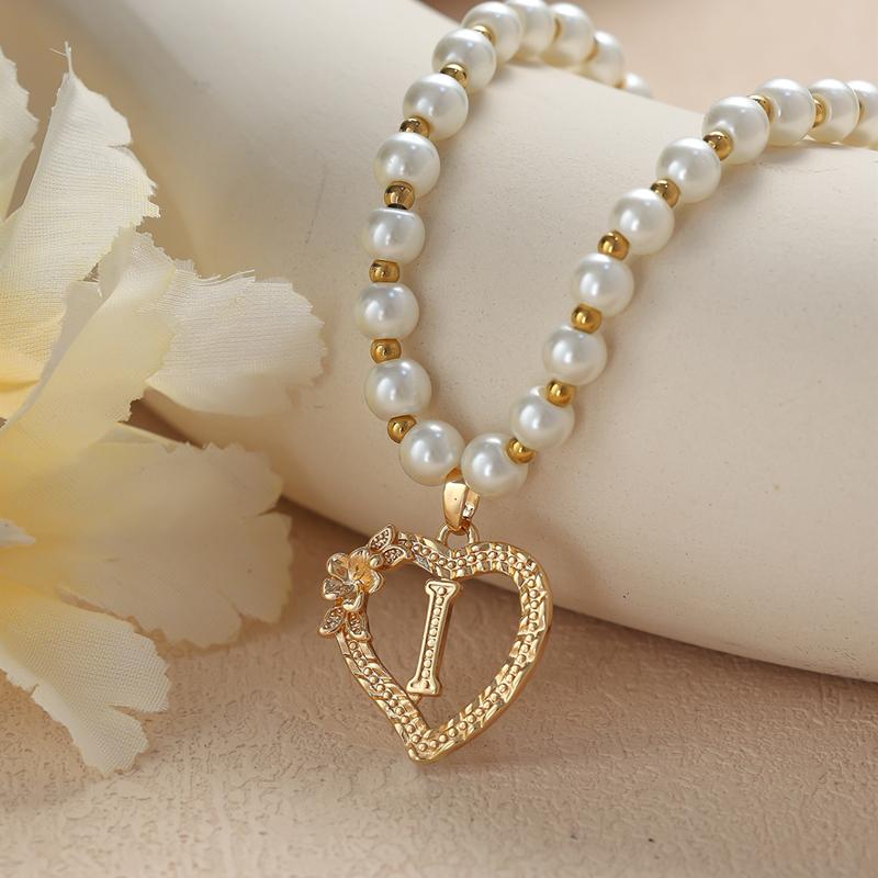 Винтажные цветочные буквы сердечки кулон ожерелья для женщин роскошные искусственные жемчужные цепочки ожерелья корейские ювелирные изделия подарки